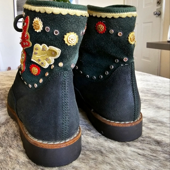 Mariagrazia Ripari Vintage Suede Embroidered Floral Studded Lace Up Boots - Picture 8 of 12